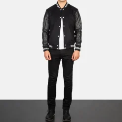 Vaxton Black Striped Hybrid Varsity Jacket