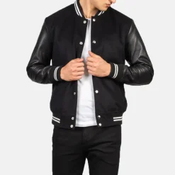 Vaxton Black Striped Hybrid Varsity Jacket