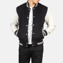 Vaxton Black & White Hybrid Varsity Jacket