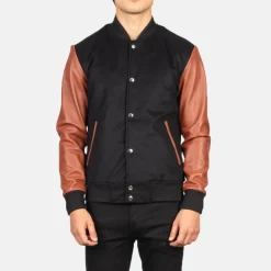 Vaxton Brown & Black Hybrid Varsity Jacket