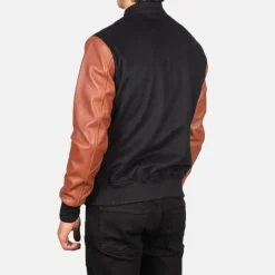 Vaxton Brown & Black Hybrid Varsity Jacket