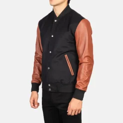 Vaxton Brown & Black Hybrid Varsity Jacket