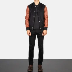 Vaxton Brown & Black Hybrid Varsity Jacket