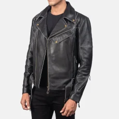 Vincent Black Leather Biker Jacket