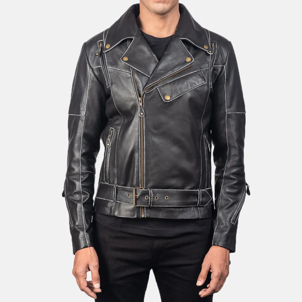 Vincent Black Leather Biker Jacket