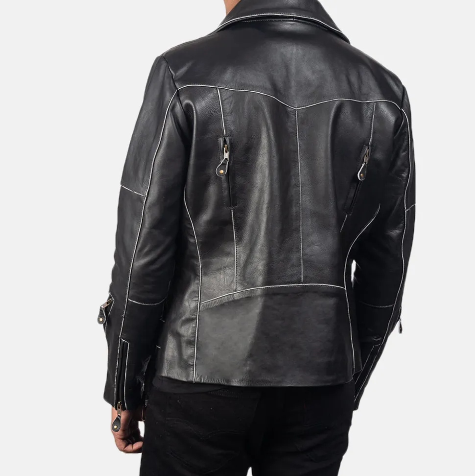 Vincent Black Leather Biker Jacket