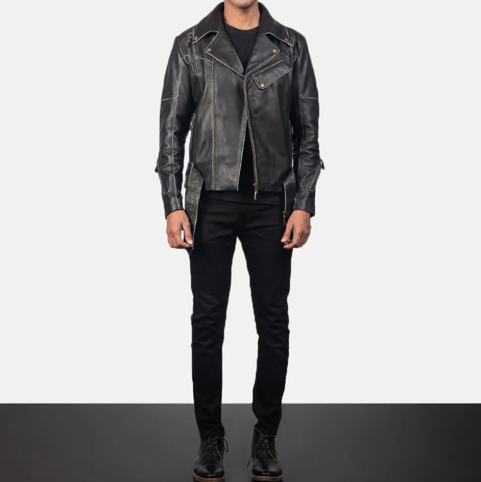 Vincent Black Leather Biker Jacket