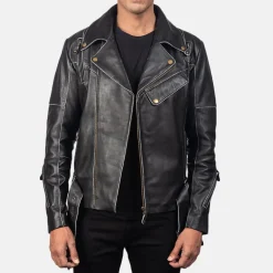 Vincent Black Leather Biker Jacket