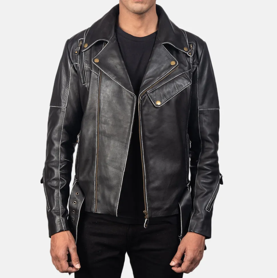Vincent Black Leather Biker Jacket