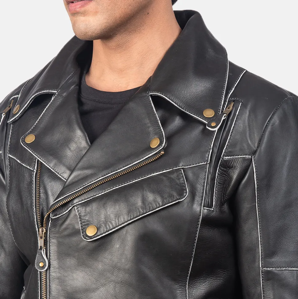 Vincent Black Leather Biker Jacket