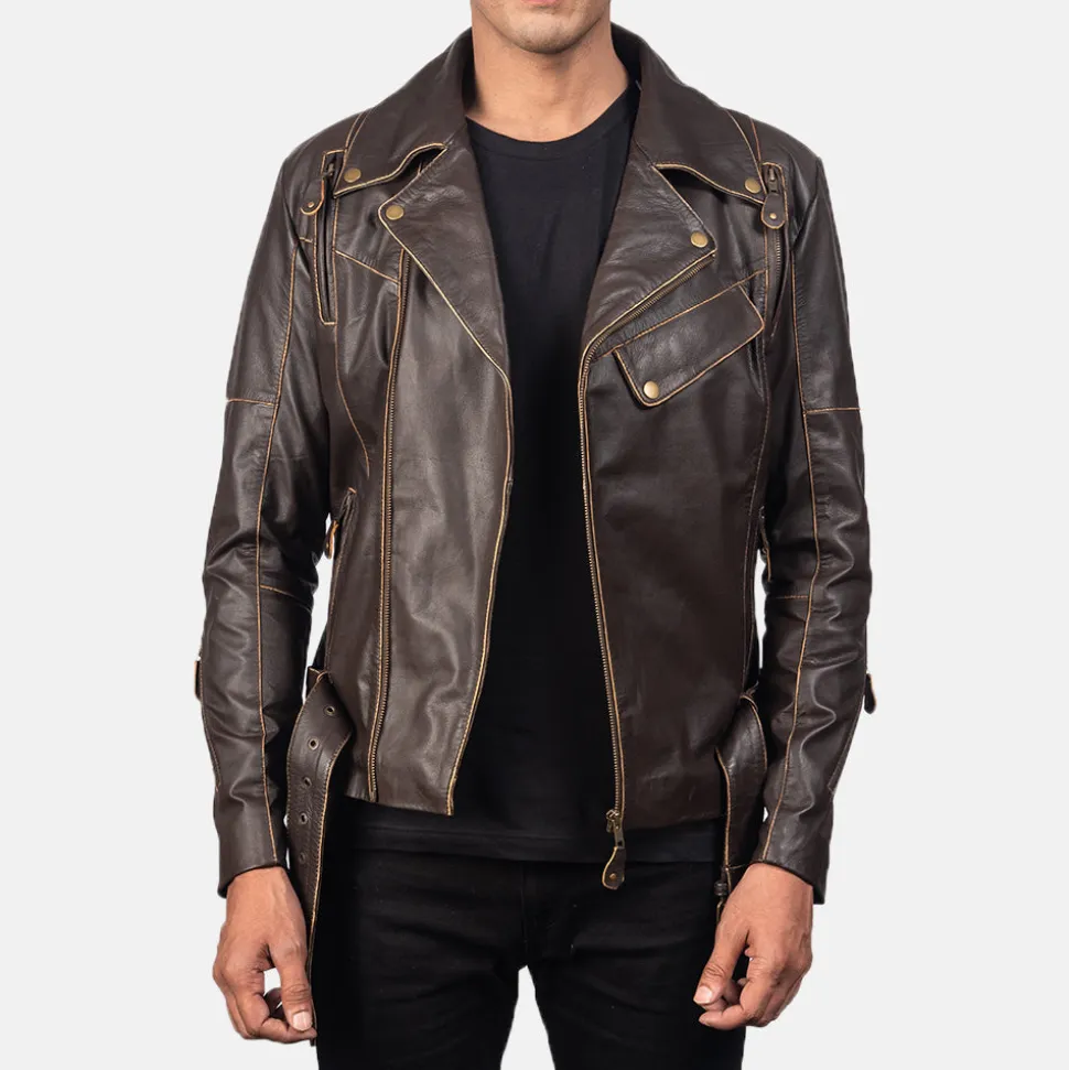 Vincent Brown Leather Biker Jacket