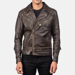 Vincent Brown Leather Biker Jacket