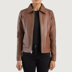 Vixen Brown Classic Collar Leather Jacket