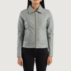 Vixen Grey Classic Collar Leather Jacket