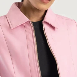 Vixen Pink Classic Collar Leather Jacket