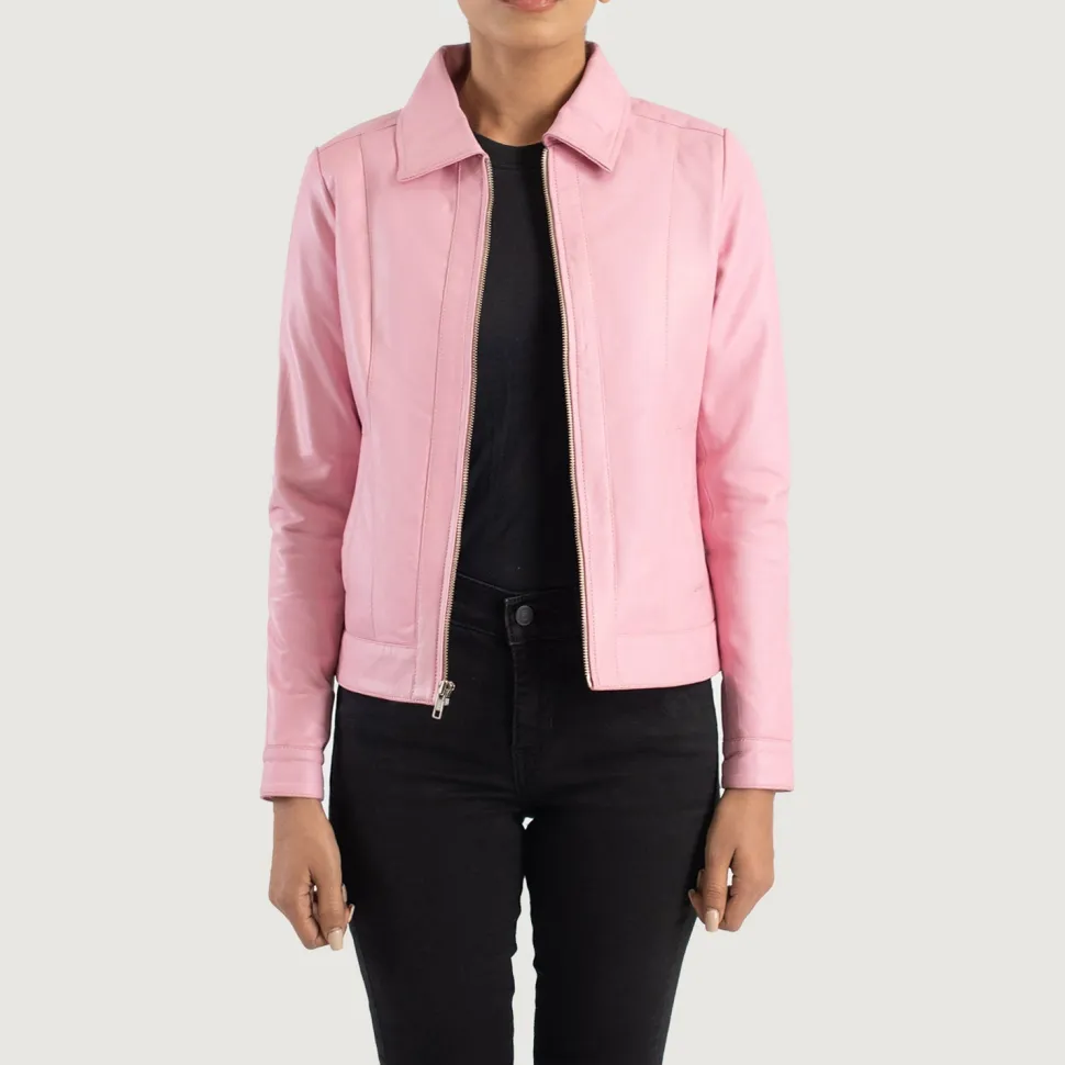 Vixen Pink Classic Collar Leather Jacket