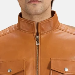 Voltex Tan Leather Biker Jacket