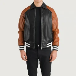 Walton Black & Brown Leather Varsity Jacket