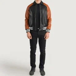 Walton Black & Brown Leather Varsity Jacket