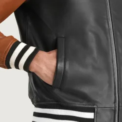 Walton Black & Brown Leather Varsity Jacket