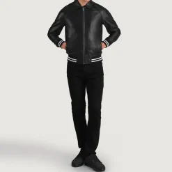 Walton Black Leather Varsity Jacket