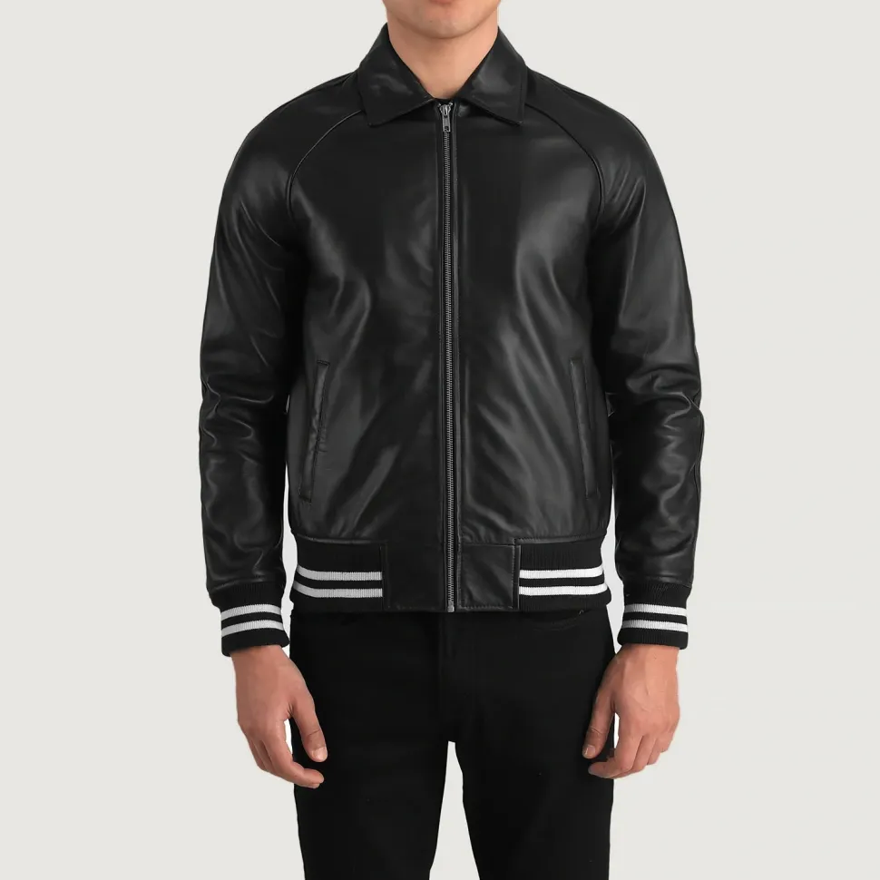 Walton Black Leather Varsity Jacket