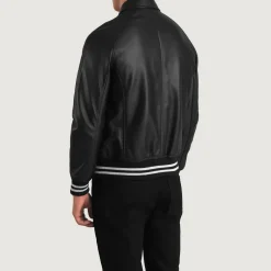 Walton Black Leather Varsity Jacket