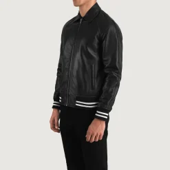 Walton Black Leather Varsity Jacket