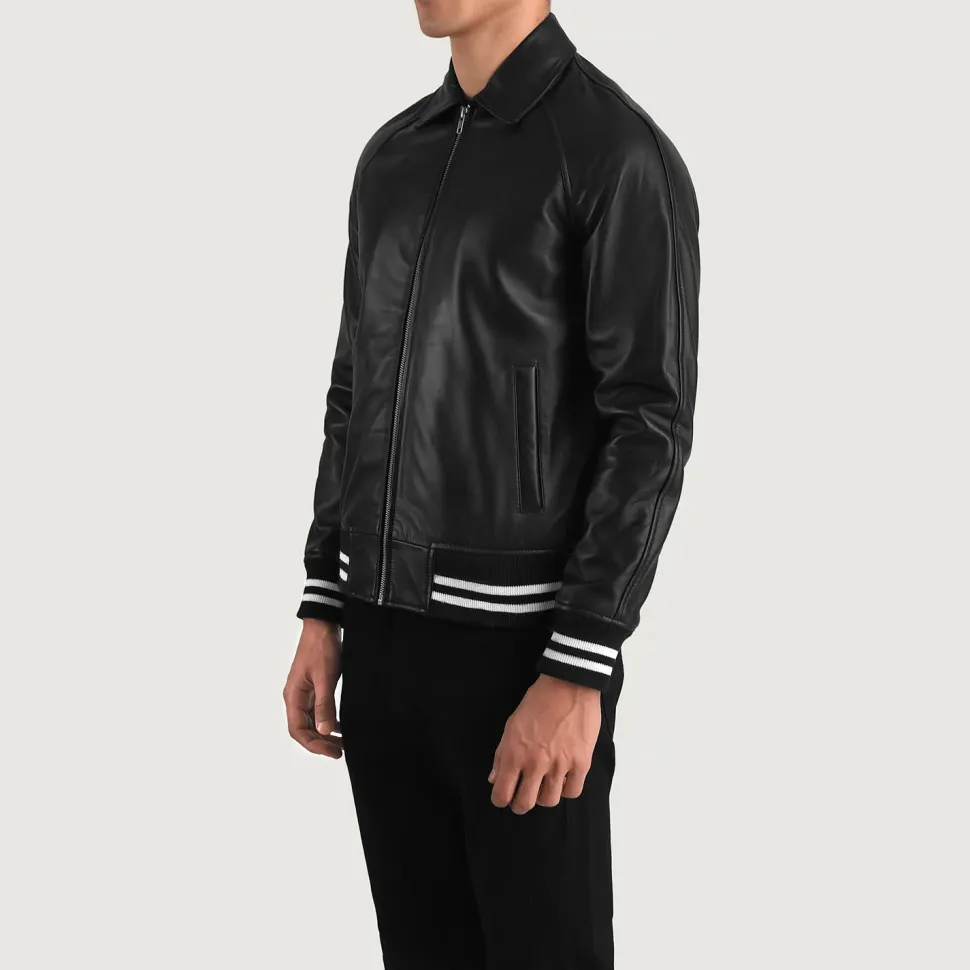 Walton Black Leather Varsity Jacket