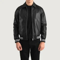 Walton Black Leather Varsity Jacket