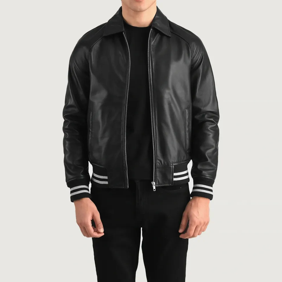 Walton Black Leather Varsity Jacket