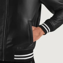Walton Black Leather Varsity Jacket