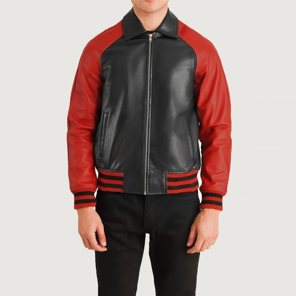Walton Black & Red Leather Varsity Jacket