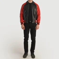 Walton Black & Red Leather Varsity Jacket