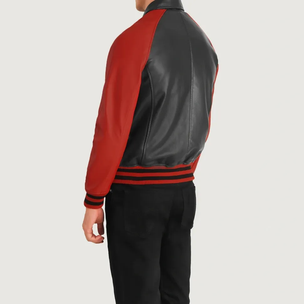 Walton Black & Red Leather Varsity Jacket