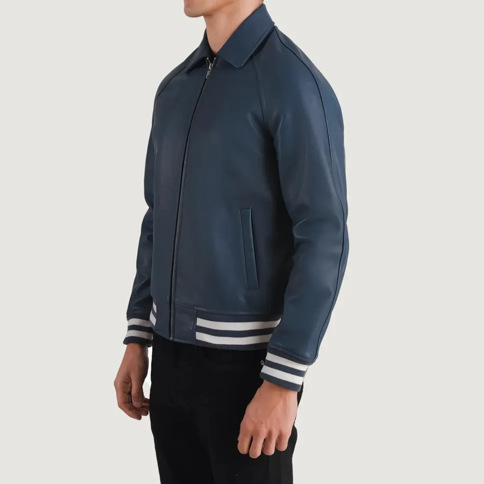 Walton Blue Leather Varsity Jacket