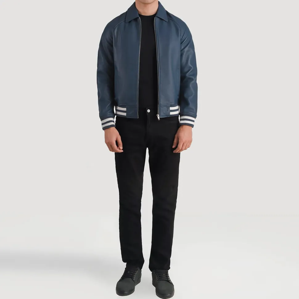 Walton Blue Leather Varsity Jacket