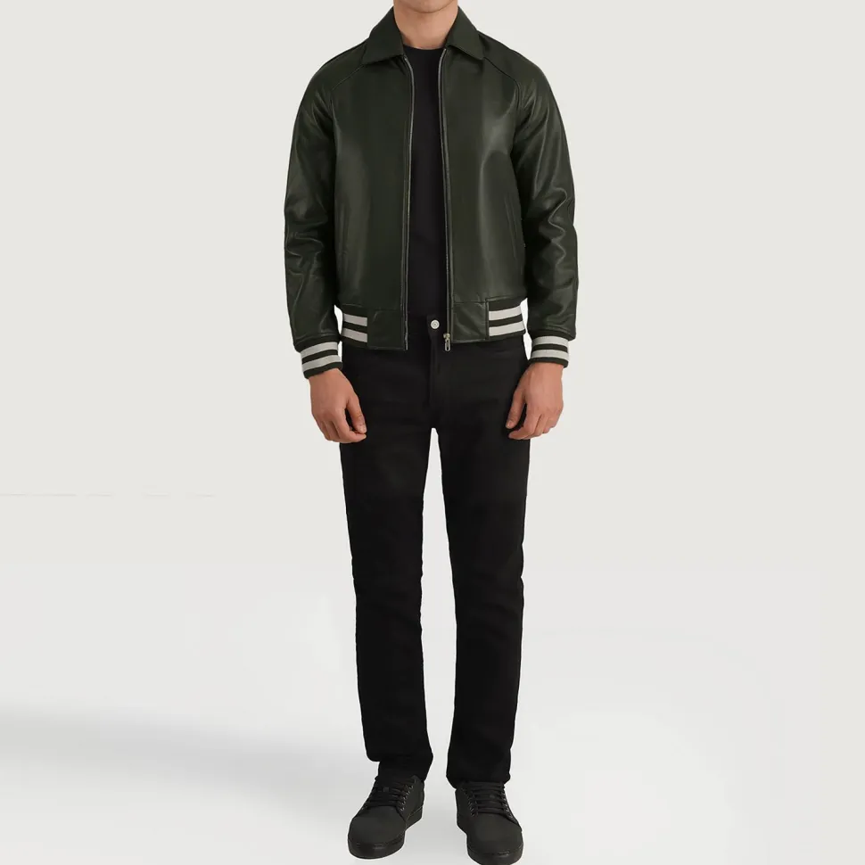 Walton Green Leather Varsity Jacket