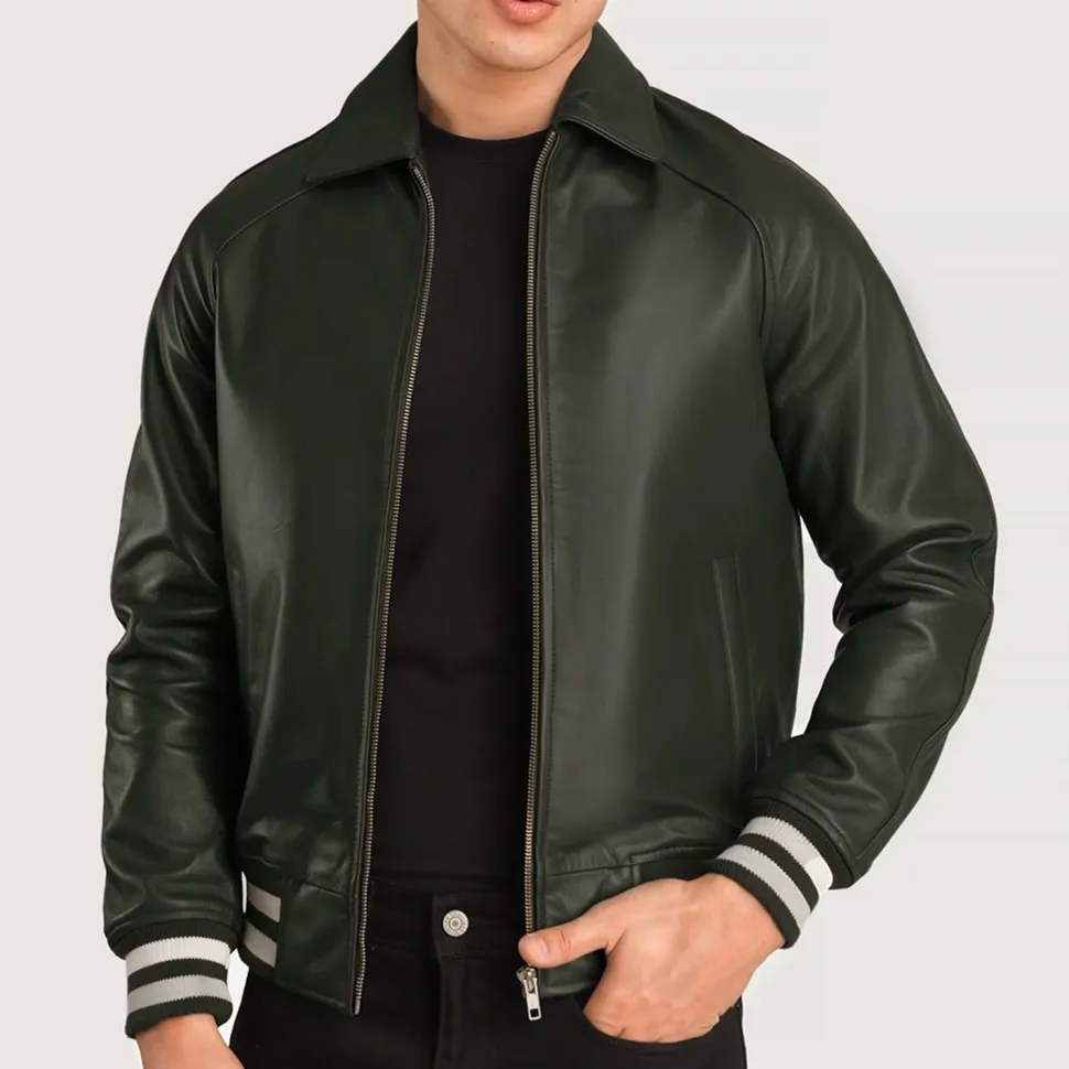 Walton Green Leather Varsity Jacket