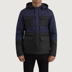Wayne Black & Blue Hooded Puffer Jacket