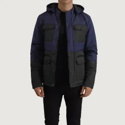 Wayne Black & Blue Hooded Puffer Jacket
