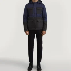 Wayne Black & Blue Hooded Puffer Jacket