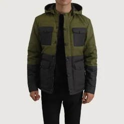 Wayne Black & Green Hooded Puffer Jacket