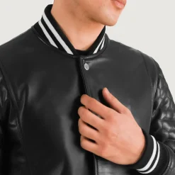 Wilde Black Leather Varsity Coat