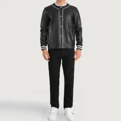 Willis Black Leather Varsity Jacket