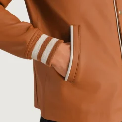 Willis Tan Brown Leather Varsity Jacket