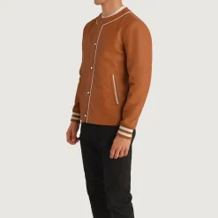 Willis Tan Brown Leather Varsity Jacket