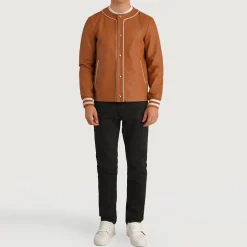 Willis Tan Brown Leather Varsity Jacket