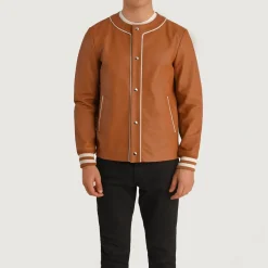 Willis Tan Brown Leather Varsity Jacket