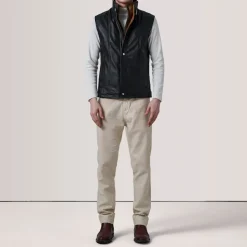 Zane Black Leather Vest